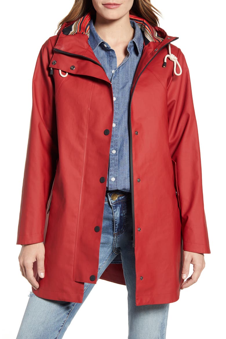 Newport Hooded Waterproof Raincoat, Main, color, RED