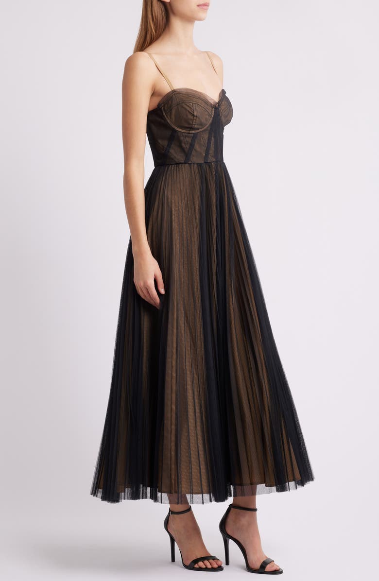 Hutch Corset Pleated Maxi Dress, Alternate, color, Black/ Tan