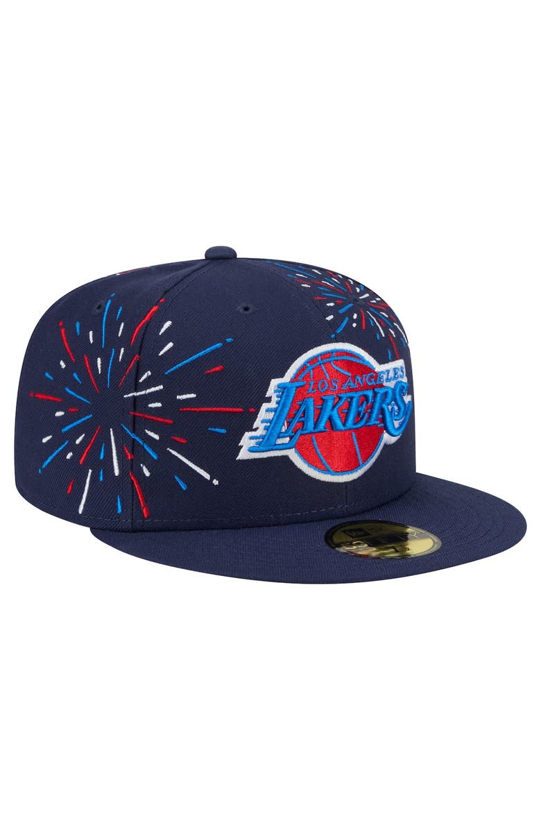 New Era Men's New Era Navy Los Angeles Lakers Americana Fireworks 59FIFTY Fitted Hat, Alternate, color, Navy