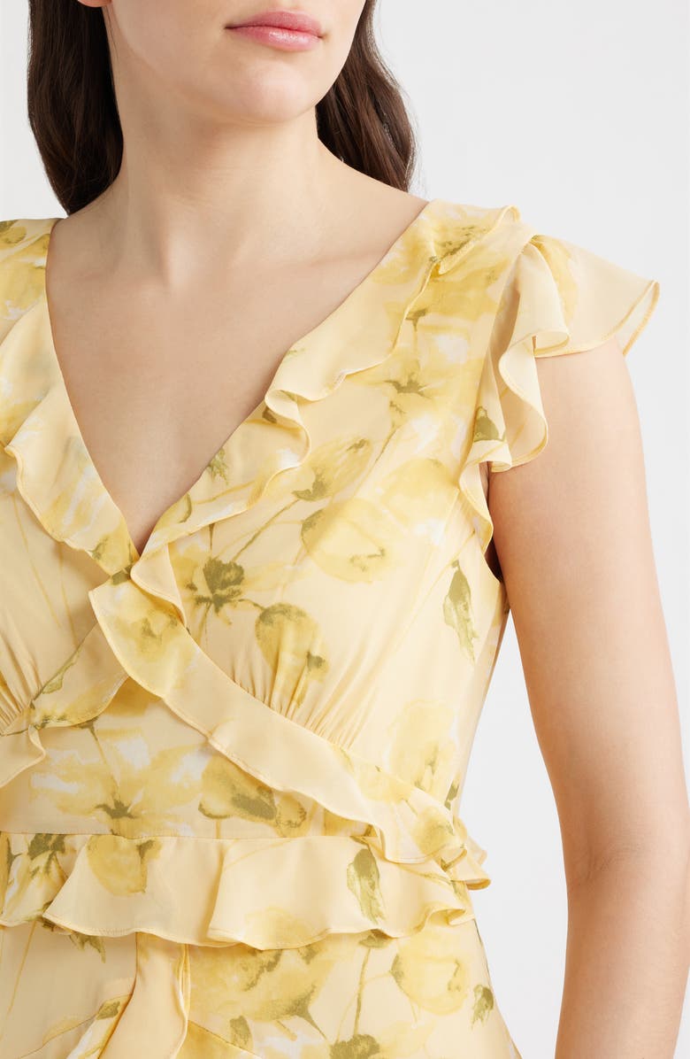 CeCe Print Ruffle Midi Dress, Alternate, color, Golden Haze