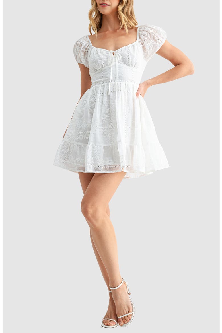Embroidered Eyelet Ruffle Hem Minidress, Alternate, color, WHITE