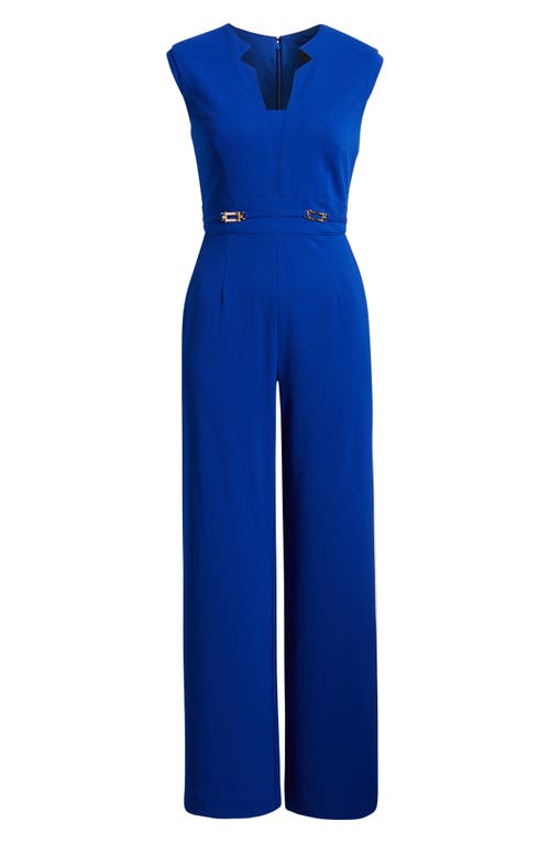 Tahari Asl Notched Neck Sleeveless Jumpsuit In Cobalt
