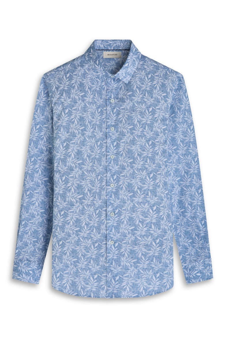 Julian Shaped Fit Leaf Print Cotton Button-Up Shirt, Alternate, color, AIR BLUE