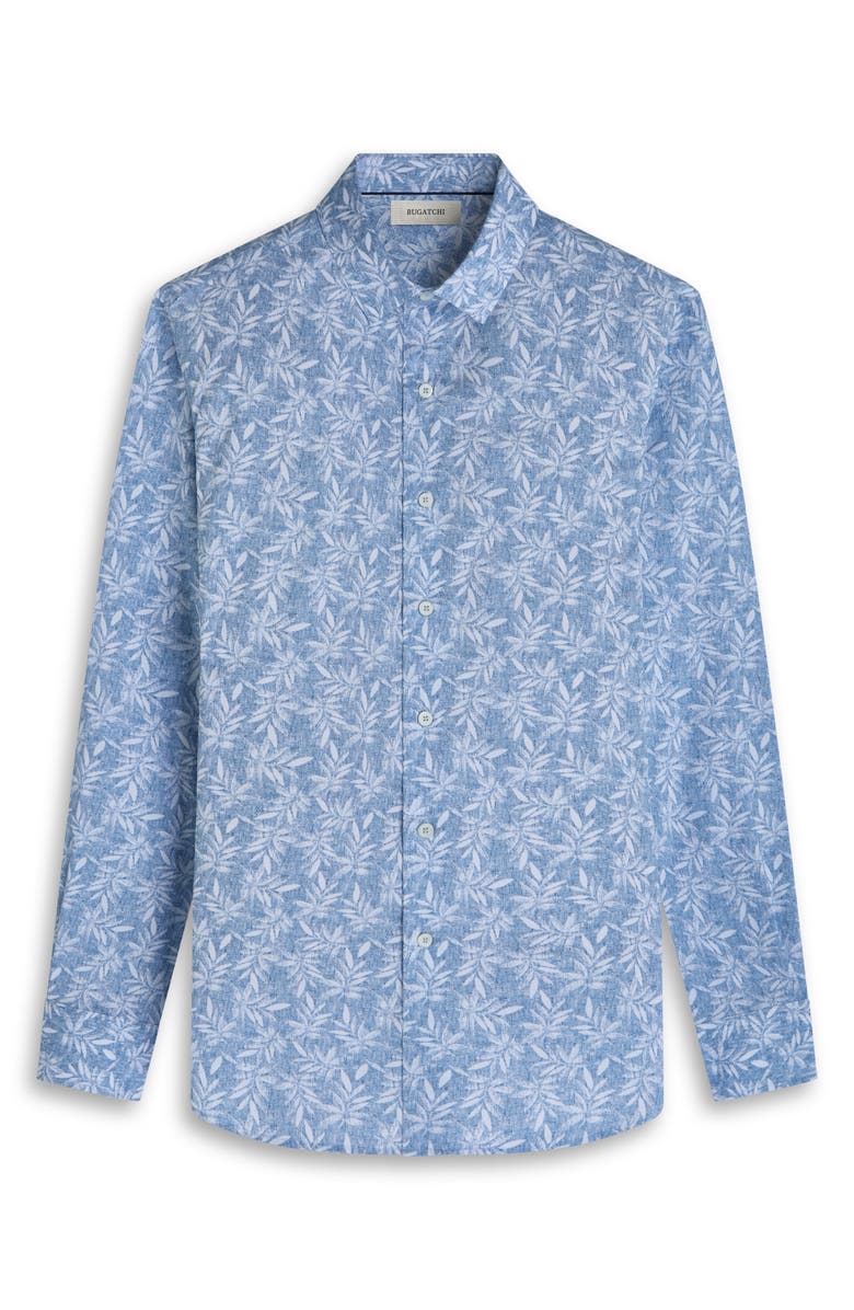 Bugatchi Julian Shaped Fit Leaf Print Cotton Button-Up Shirt, Alternate, color, Air Blue