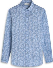Bugatchi Julian Shaped Fit Leaf Print Cotton Button-Up Shirt