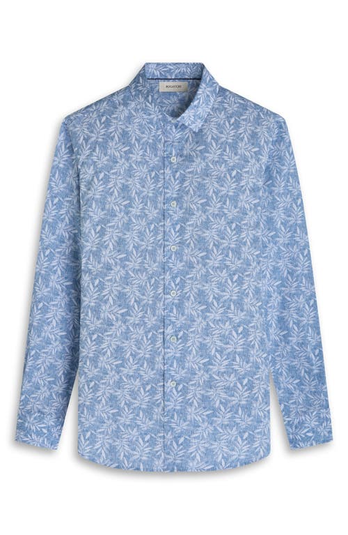 Bugatchi Julian Shaped Fit Leaf Print Cotton Button-up Shirt In Blue