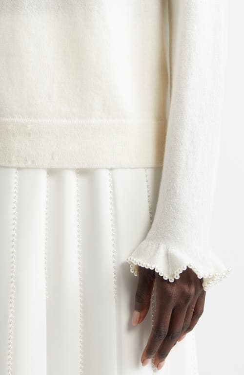 Lafayette 148 New York Hand Beaded Faux Pearl Cashmere Sweater In Cloud