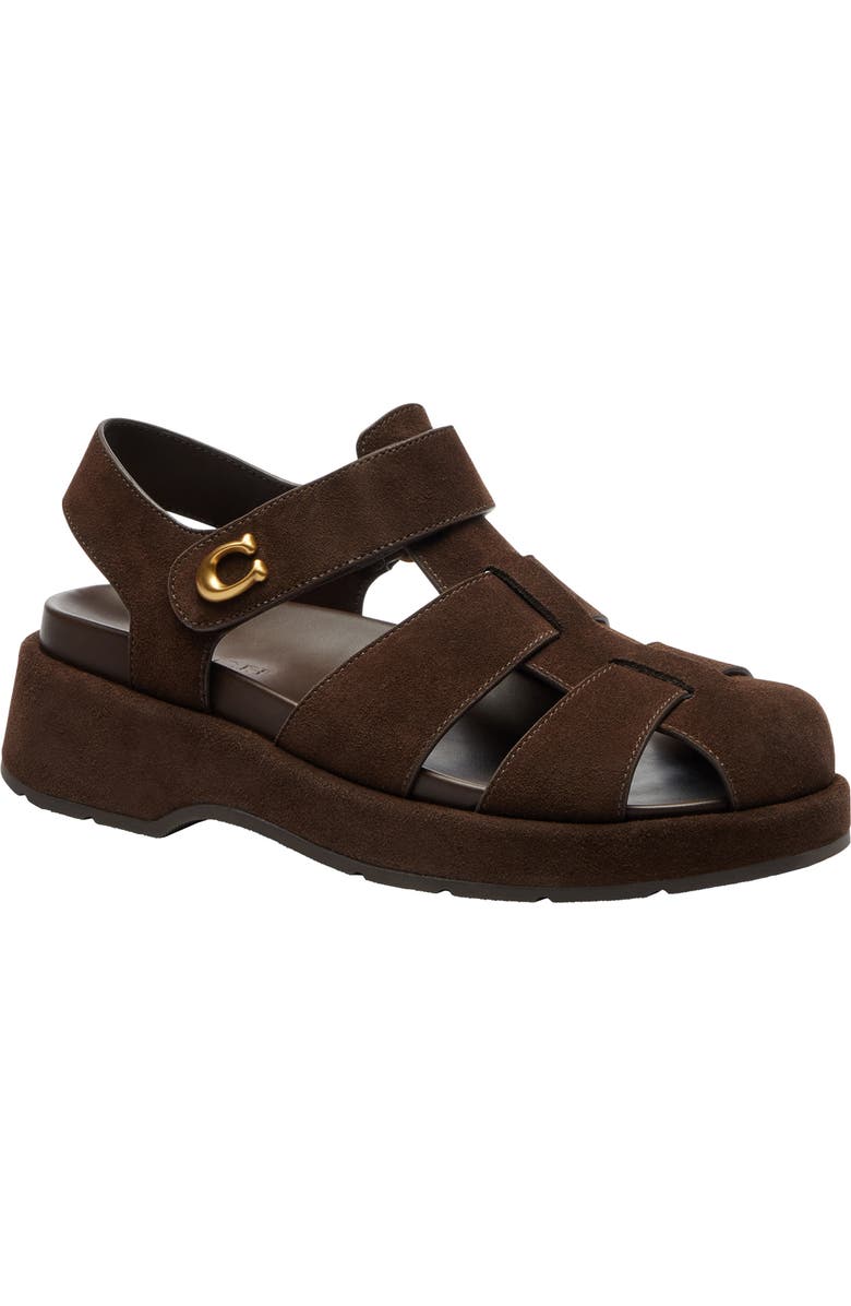 COACH Sculpted C Fisherman Sandal, Main, color, Chocolate