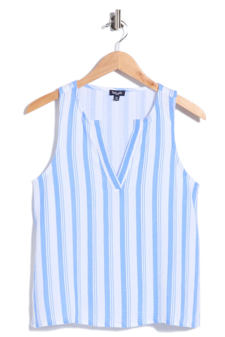 Split Neck Cotton Gauze Tank, Alternate, color, BLUE STRIPE