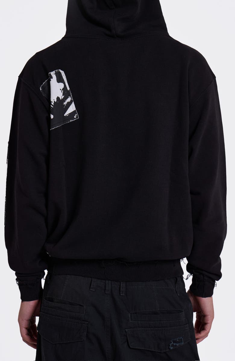 JADED LONDON Devoted Graphic Patch Distressed Hoodie, Alternate, color, Black