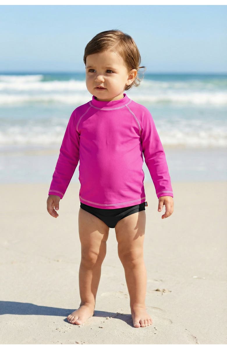 CITY THREADS Baby Girls UPF 50+ Long Sleeve Rashguard, Alternate, color, White/Hot Pink