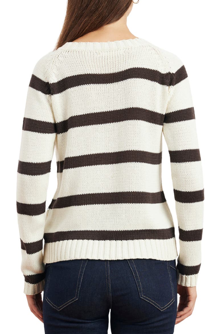 Sloane Stripe Cotton Crewneck Sweater, Alternate, color, Cacao/ Oat Milk