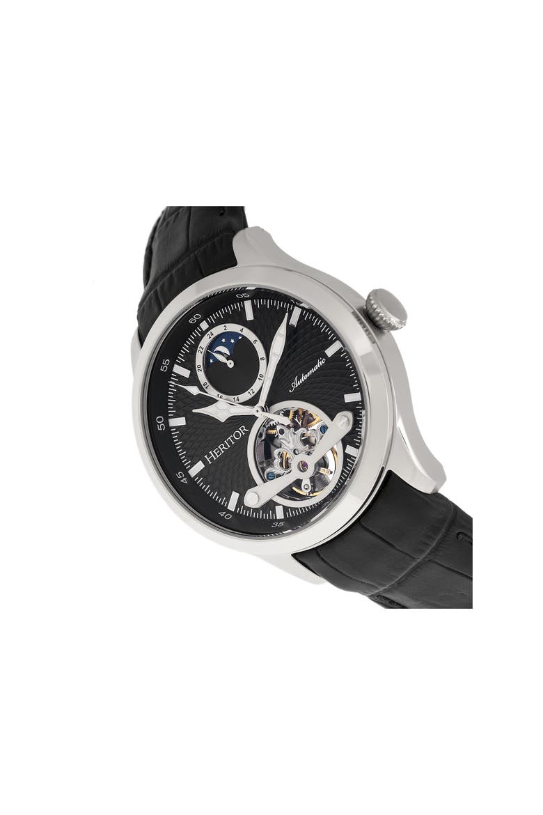 Gregory Semi-Skeleton Leather-Band Watch, Alternate, color, Black