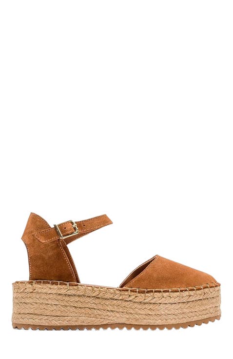 Viba Leather Espadrille Platform Wedge Sandals