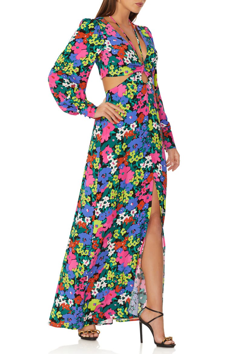 Dialli Cutout Long Sleeve Maxi Dress, Alternate, color, NEON NIGHT GARDEN