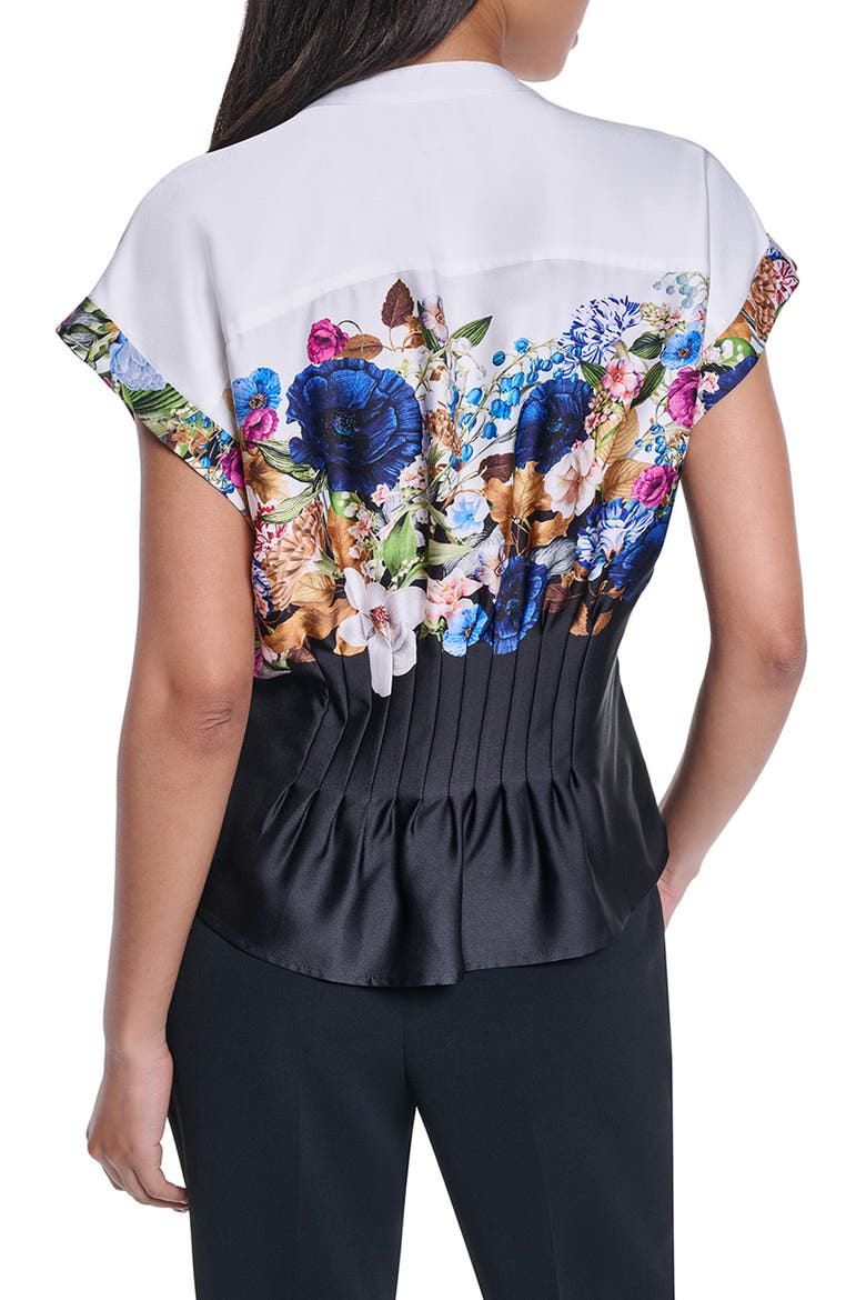 Floral Pleated Top, Alternate, color, SOFT WHITE/ BLACK MULTI