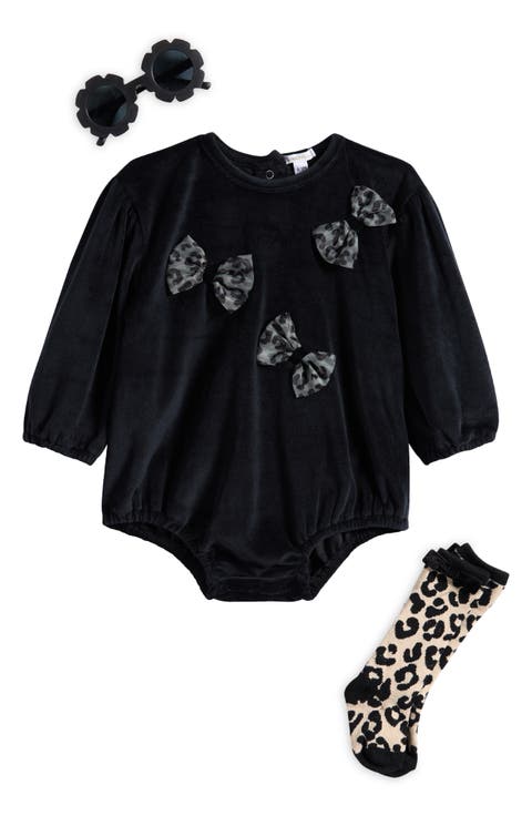 Velour Romper, Socks & Sunglasses Set (Baby)