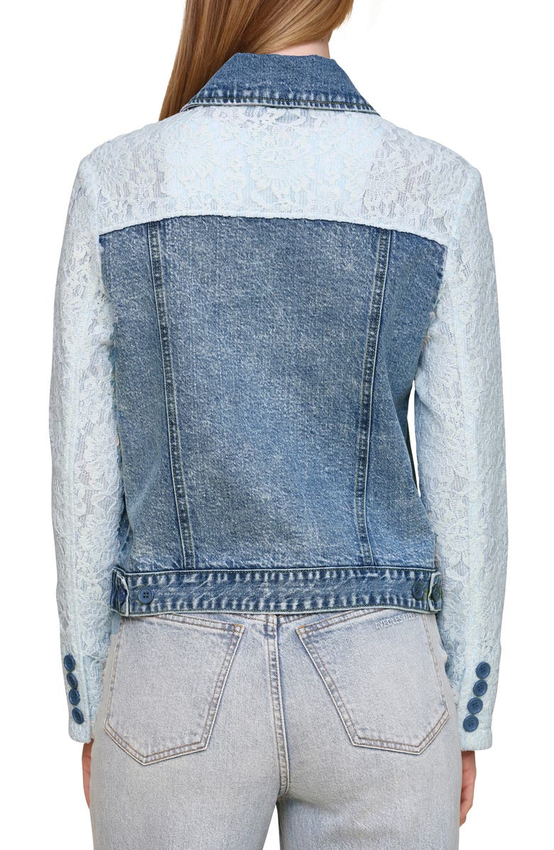 Bagatelle Mixed Media Denim Trucker Jacket, Alternate, color, White Light Wash