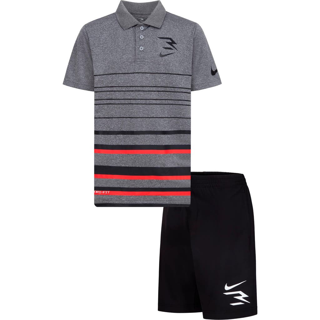Shop 3 Brand Kids' Stripe Polo & Shorts Set (big Kid In Carbon Heather