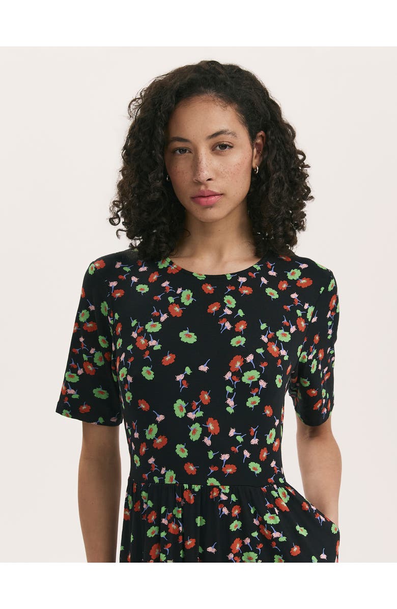 Finery London Kathryn Floral Jersey Midi T-Shirt Dress, Alternate, color, Black Flower