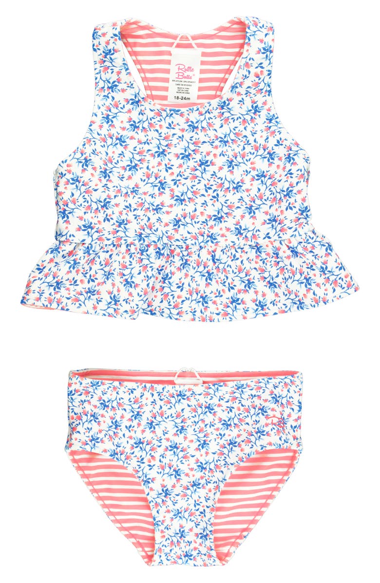 RuffleButts Kids' Cottage Tea Time Reversible Two-Piece Swimsuit, Main, color,