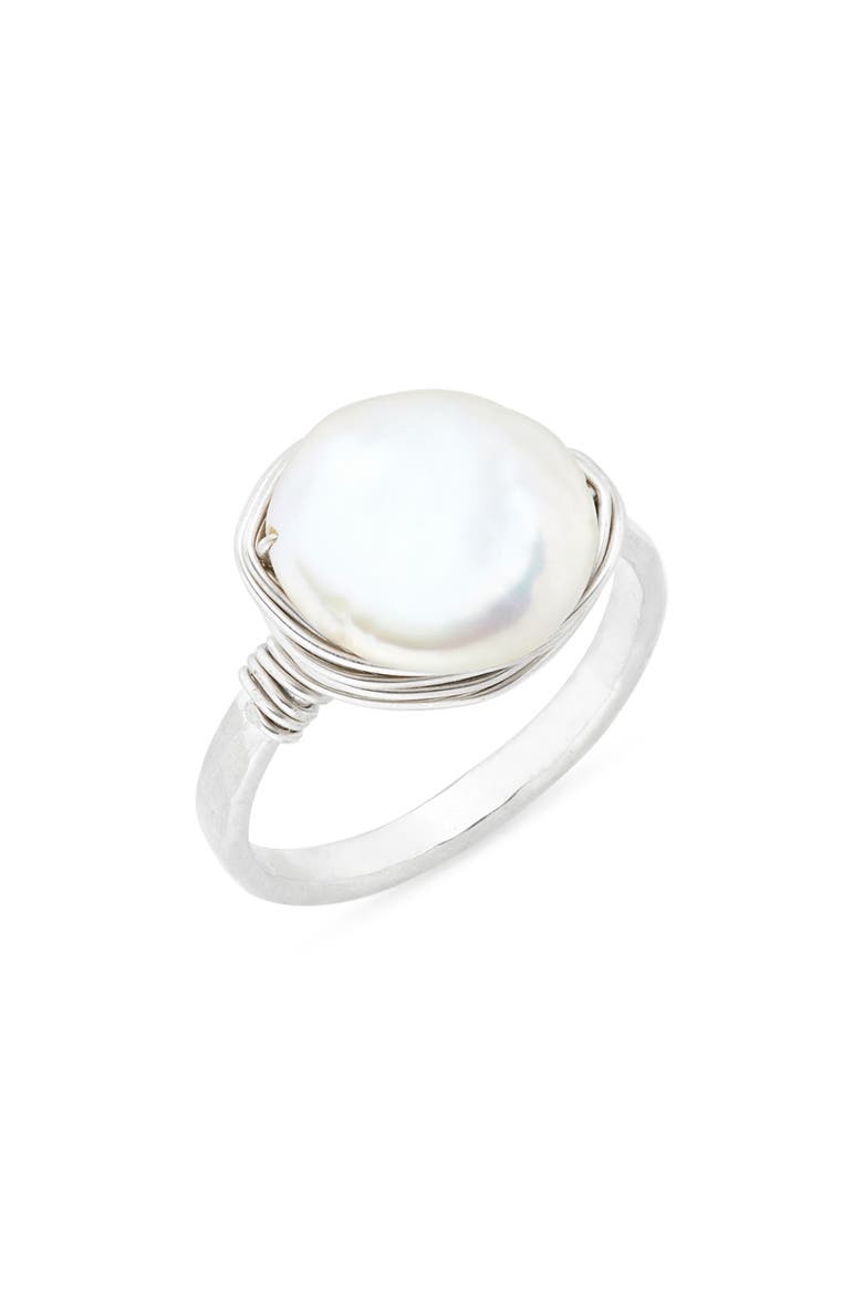 Semiprecious Stone Wire-Wrapped Ring, Main, color, STERLING SILVER / PEARL
