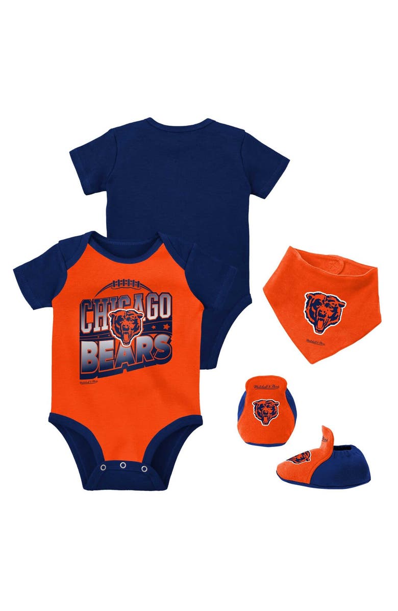 Mitchell & Ness Newborn & Infant Mitchell & Ness Orange/Navy Chicago Bears Throwback Big Score Bodysuit, Bib & Bootie Set, Main, color, Orange