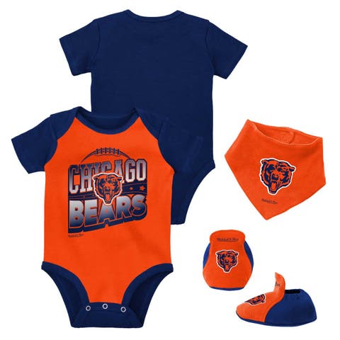 Newborn & Infant Mitchell & Ness Orange/Navy Chicago Bears Throwback Big Score Bodysuit, Bib & Bootie Set
