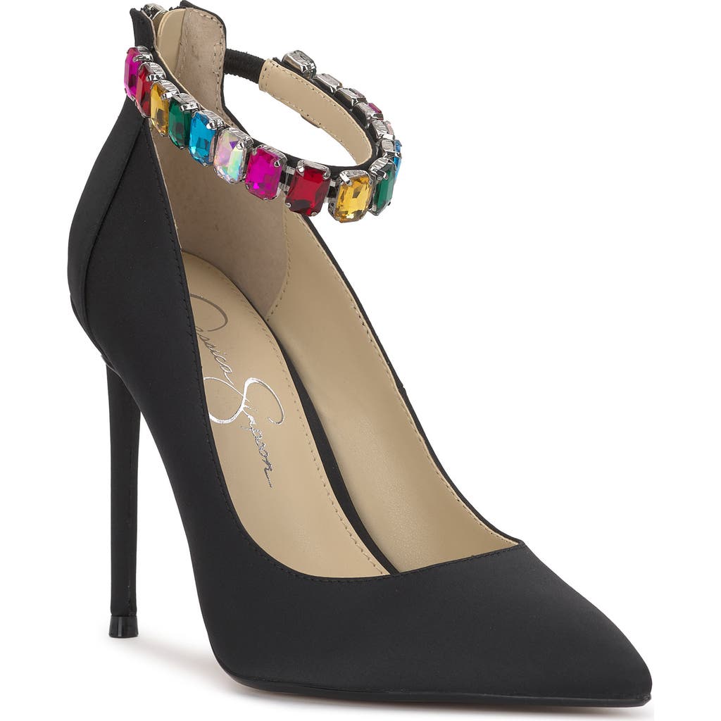 Jessica Simpson Samiyah Embellished Ankle Strap Pointed Toe Pump In Black