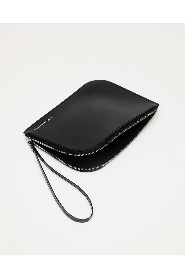 Arch Smooth Leather Cosmetic Pouch, Alternate, color, Black