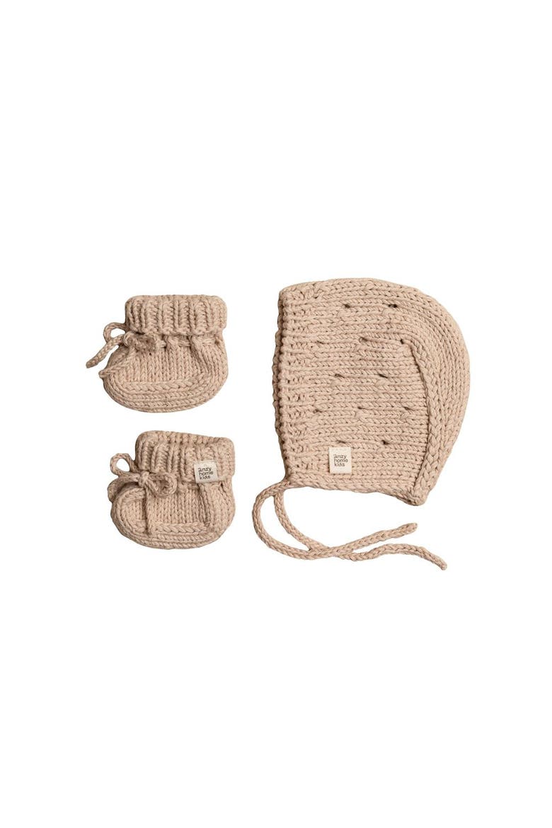 Bonnet & Booties Pointelle Set, Main, color, Sand