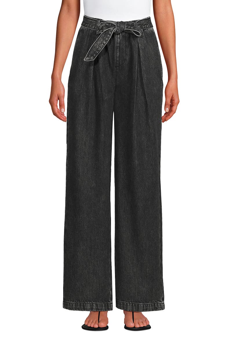 High Ridge Twill Pull On Pleated Wide Leg Pants, Alternate, color, Black Stone Wash