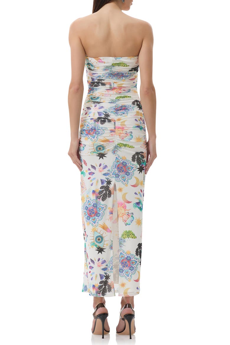 marlo maxi dresses in placed tropical floral AFRM Marlo Watercolor Blossom Mesh Strapless Maxi Dress