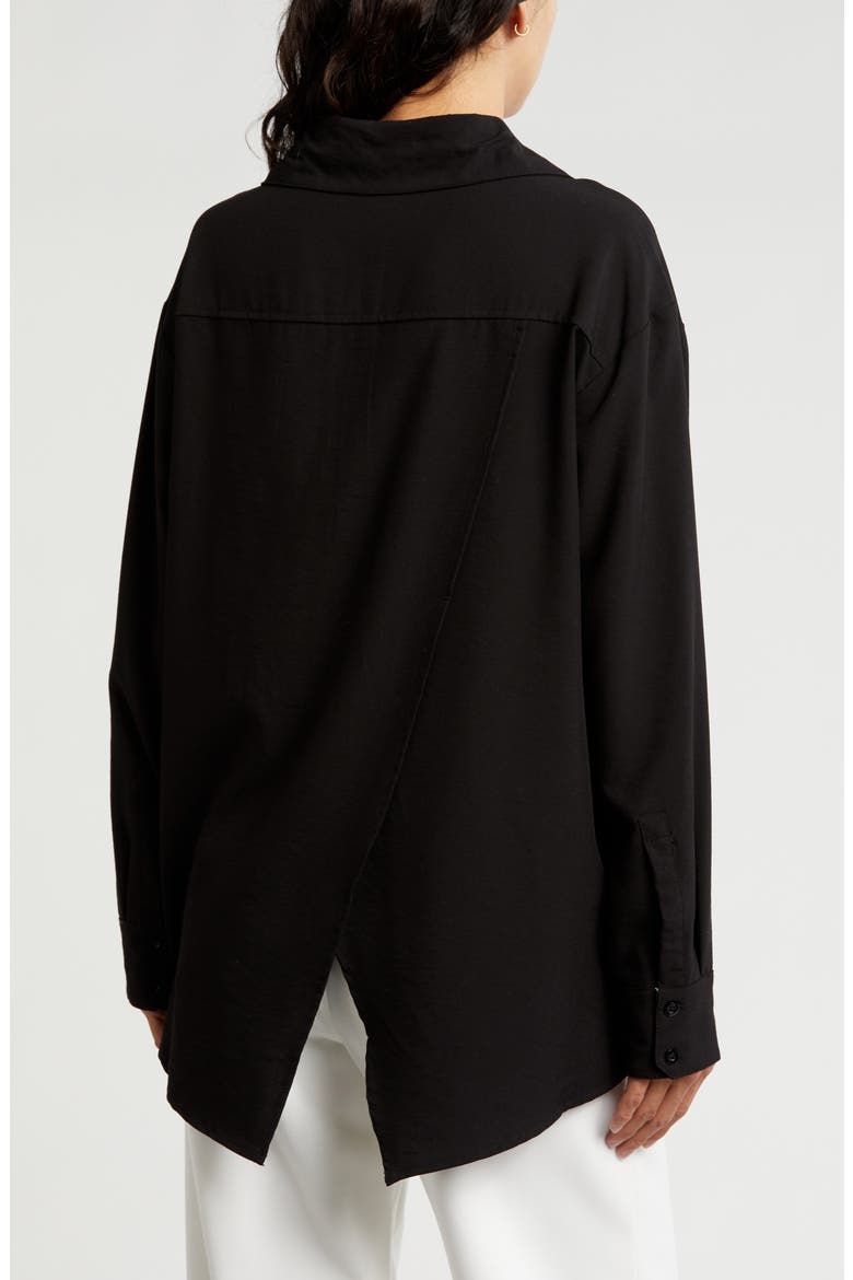Split Long Sleeve Oversize Button-Up Shirt, Alternate, color, BLACK