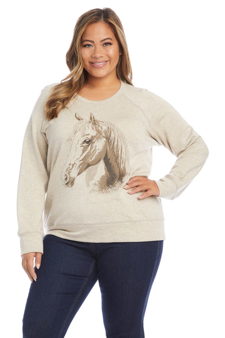 Horse Print Graphic Sweatshirt, Alternate, color, OATMEAL
