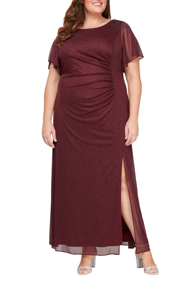 Flutter Sleeve Metallic Gown, Main, color, FIG
