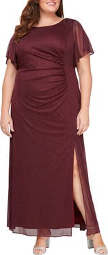 SL FASHIONS Flutter Sleeve Metallic Gown