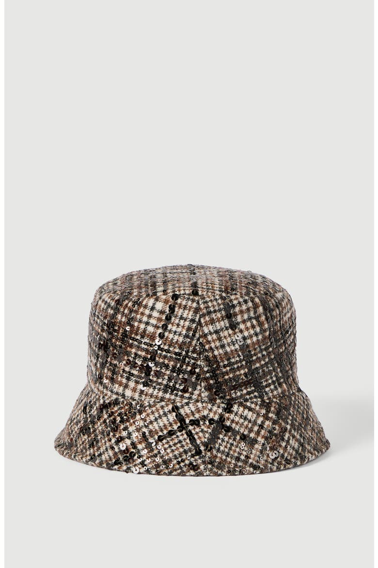 Water-resistant checked alpaca and wool bucket hat with dazzling degradé embroidery, Alternate, color, Brown