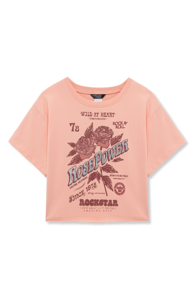 Truce Kids' Rock Star Embellished Cotton Graphic T-Shirt, Main, color, Peach