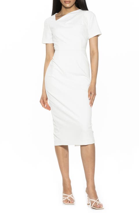 Angelica Asymmetric Neck Sheath Midi Dress
