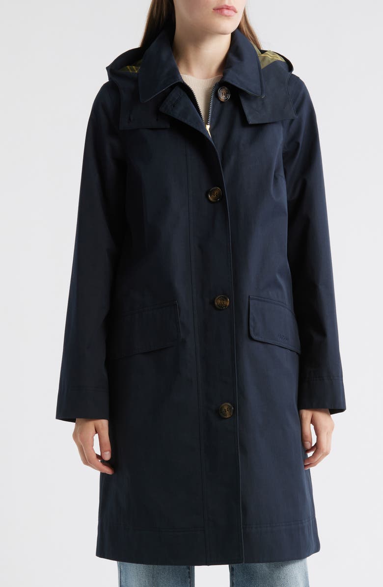 Barbour Hebrides Longline Waterproof Jacket with Removable Hood, Main, color, Dark Navy