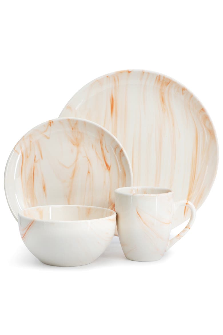 Fine Marble 16 Piece Porcelain Dinnerware Set, Alternate, color, Orange