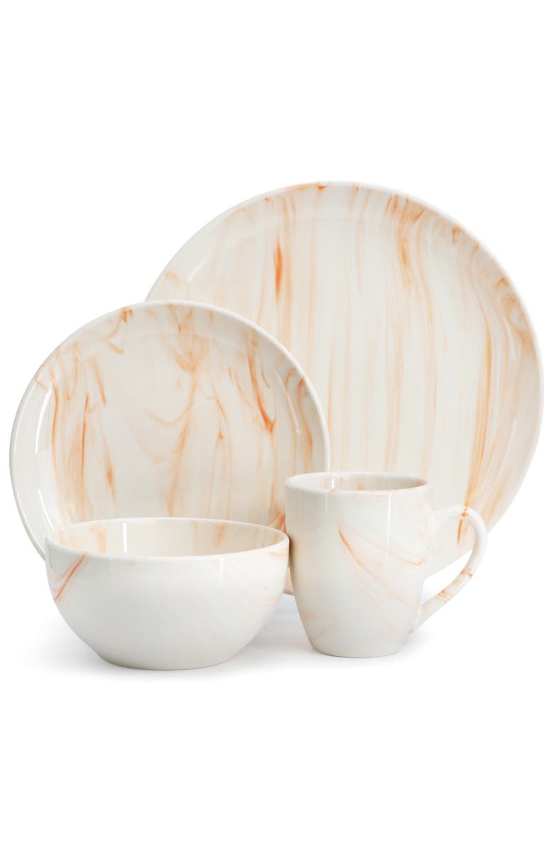 Elama Fine Marble 16 Piece Porcelain Dinnerware Set, Alternate, color, Orange