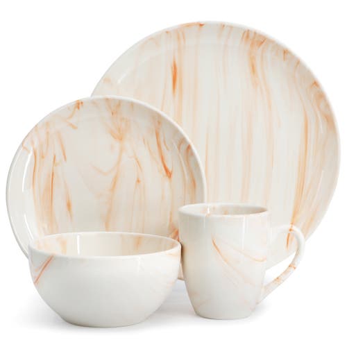 Elama Fine Marble 16 Piece Porcelain Dinnerware Set In White