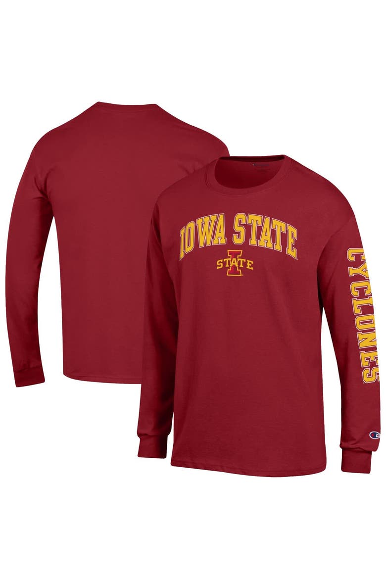 Men's Champion  Cardinal Iowa State Cyclones Arch Over Logo 2-Hit Long Sleeve T-Shirt, Main, color, Cardinal