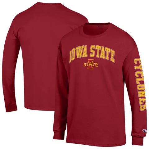 Men's Champion  Cardinal Iowa State Cyclones Arch Over Logo 2-Hit Long Sleeve T-Shirt