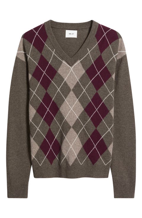 Otto Argyle Wool V-Neck Sweater