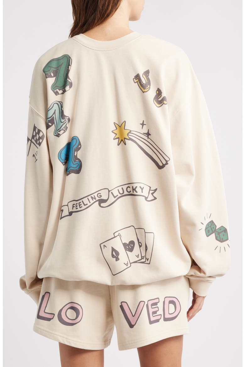 Feeling Lucky Reversible Crewneck Graphic Sweatshirt, Alternate, color, CREAM