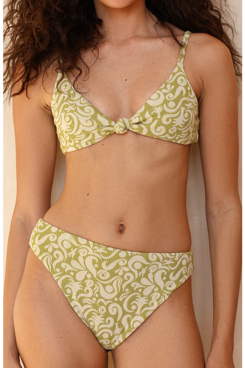 Seashore High Waist Cheeky Bikini Bottom, Alternate, color, Twin Fin Matcha