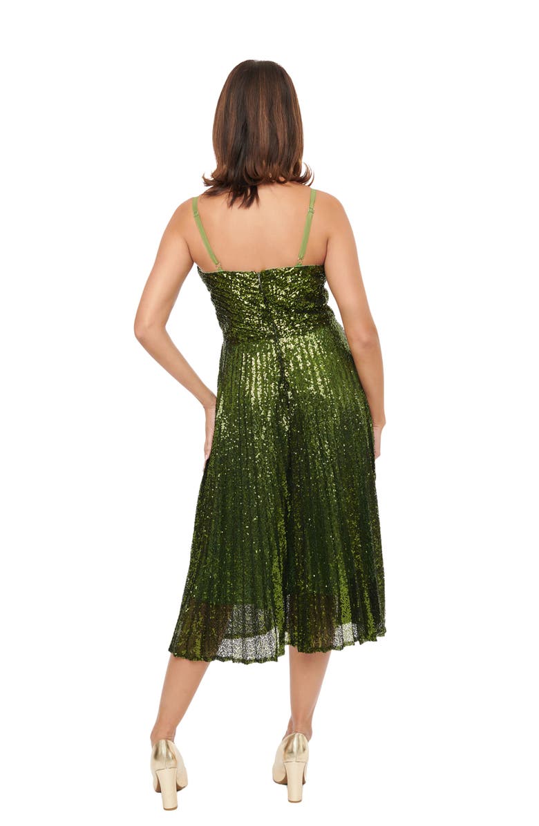 Unique Vintage Spaghetti Strap Pleated Sequin Swing Dress, Alternate, color, Emerald
